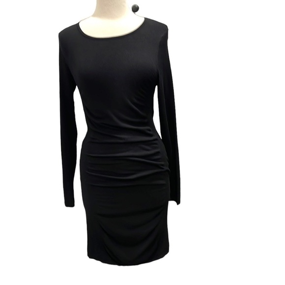 Express Dresses Express Ruched Front Knit Long Sleeve Dress Black